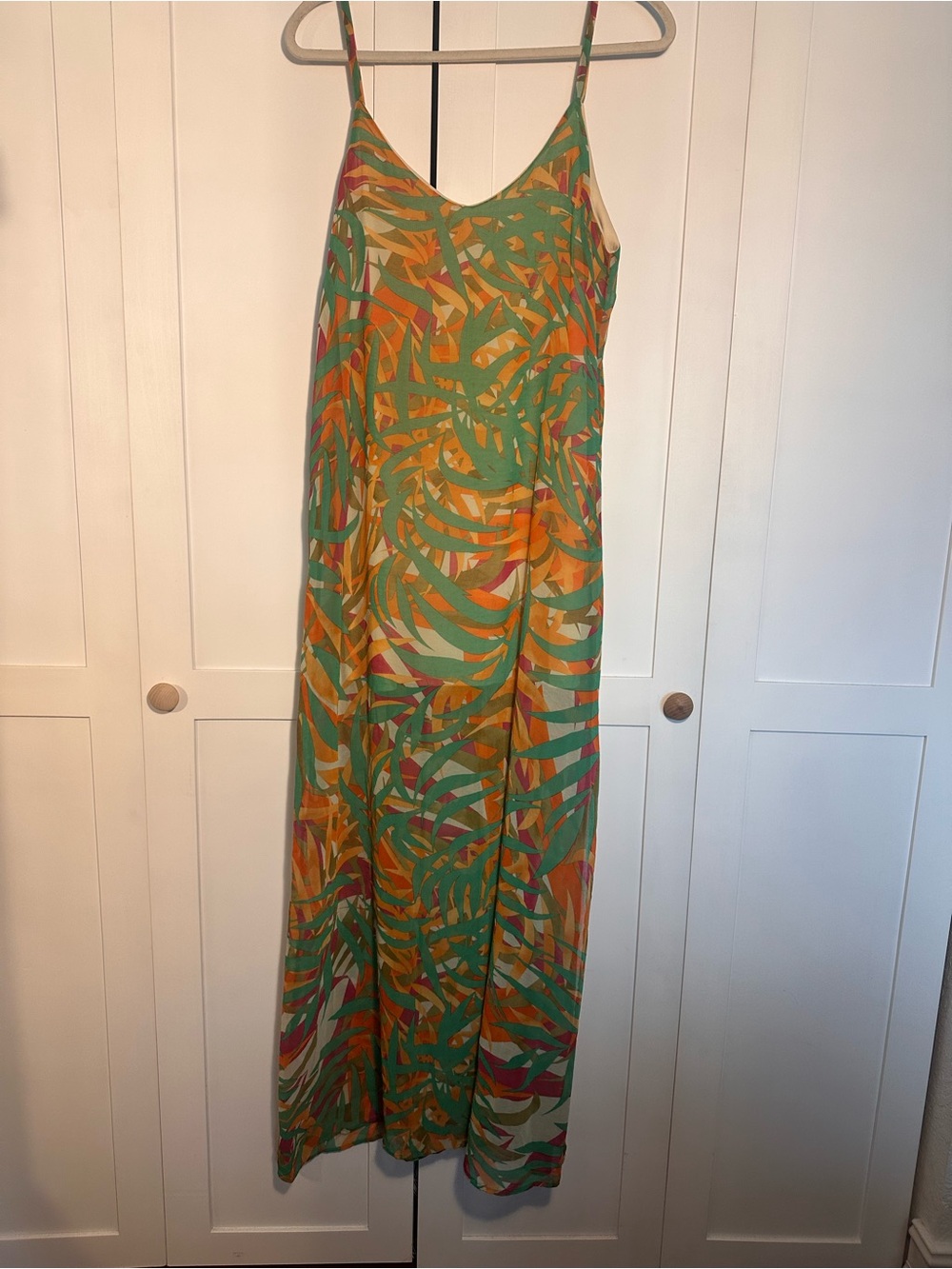Adrienne Green, Orange & Pink Tropical Maxi Slip Dress